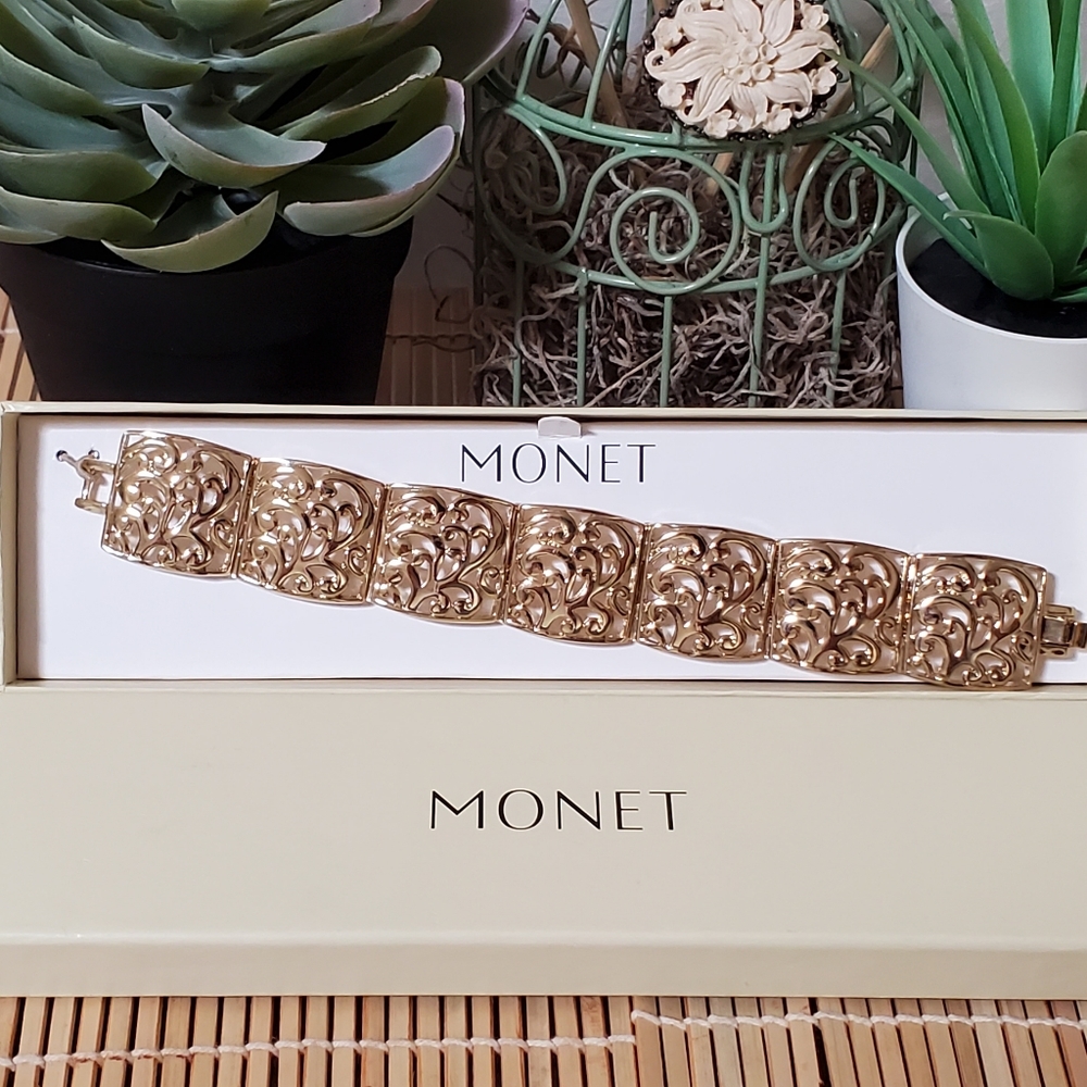 Vintage Monet Bracelet Gold Link NIB 90s 📦 - Picture 6 of 6